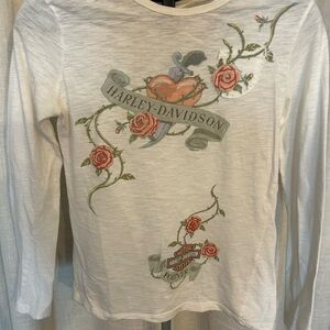 Harley-Davidson White Floral Long Sleeve Tee
